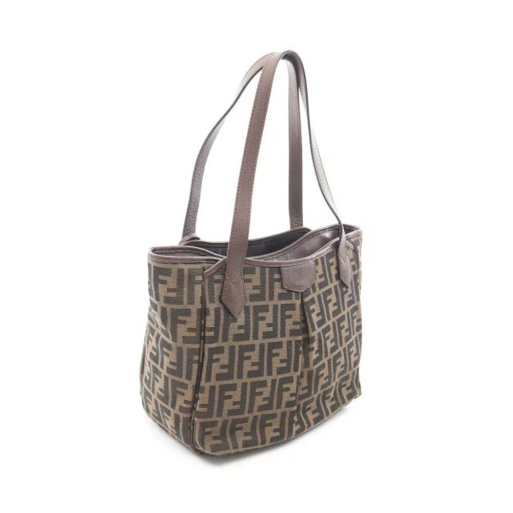 Fendi Zucca Brown Bag Leather Canvas Tote Brown